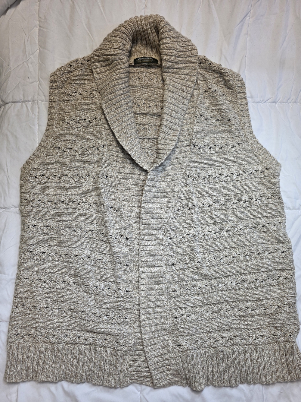 Eddie Bauer Taupe Heather Shawl-Collar Knit Vest Women's Size XL Open Front